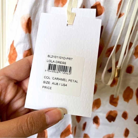 Significant Other Dress Lola Dot Ruched Open Tie Back Mini Caramel Petal 4 NWT - Picture 7 of 10